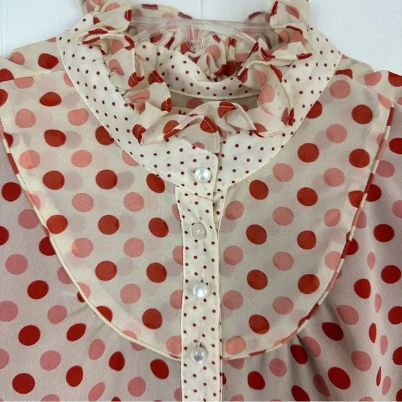 Tulle Polka Dot Ruffle Collar Mixed Print Blouse S - Picture 4 of 11